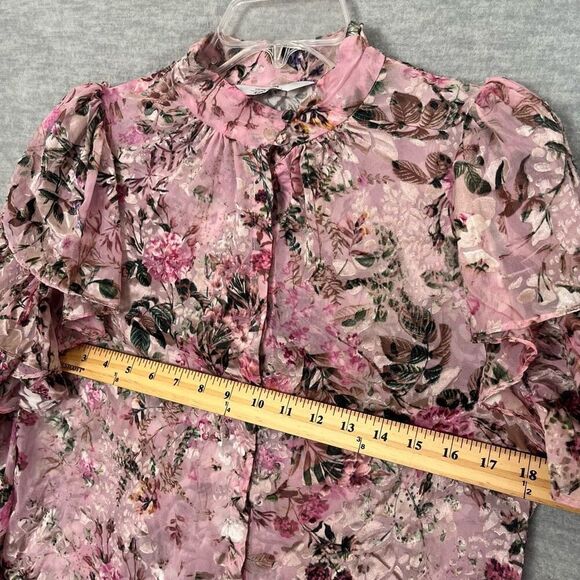 & Other Stories Ruffle Mock Neck Frilled Top Size 4 Prairie Sheer Velvet Burnout - Picture 10 of 15